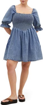 City Chic Kaitlyn Smocked Denim Minidress