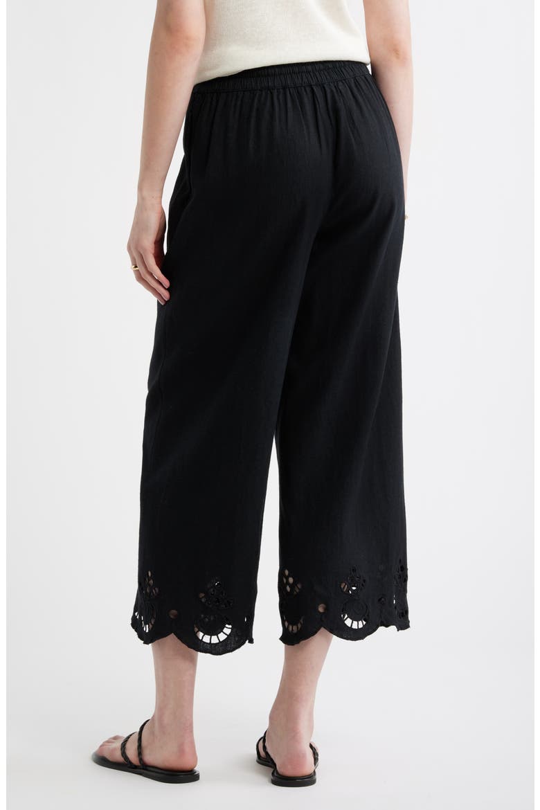 Cutwork Hem Linen Blend Pull-On Pants, Alternate, color, BLACK