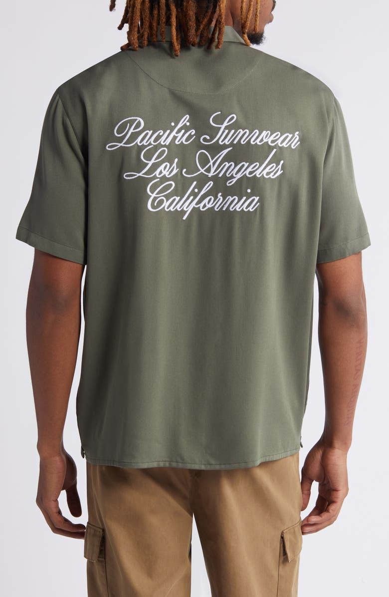 PacSun Logo Embroidered Camp Shirt, Alternate, color, Grape Leaf