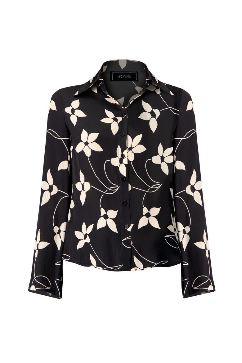 Long Sleeve Printed Shirt Blouse, Alternate, color, Black