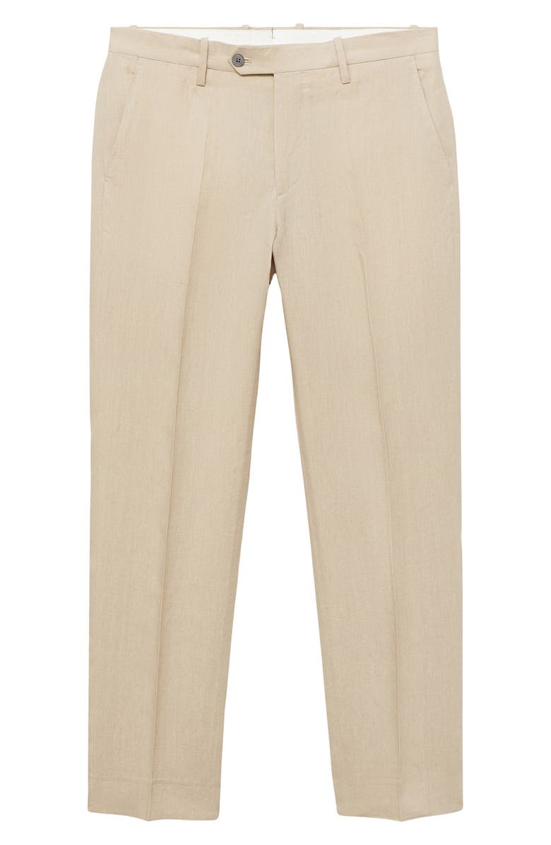 MANGO Slim Fit Linen Dress Pants, Alternate, color, Medium Brown