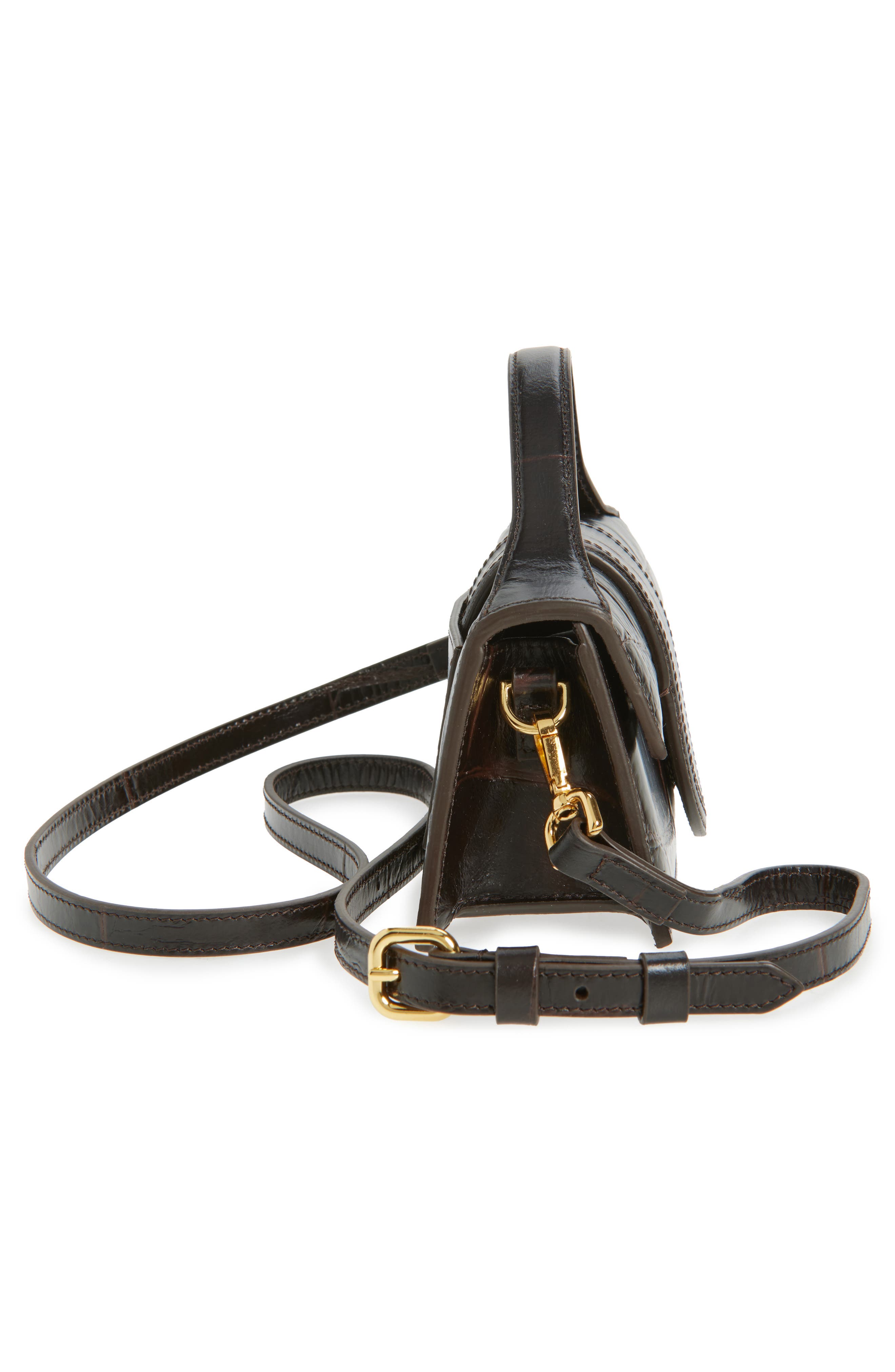 Jacquemus Le Bambino Croc-Embossed Leather Shoulder Bag, Alternate, color, Dark Brown 880