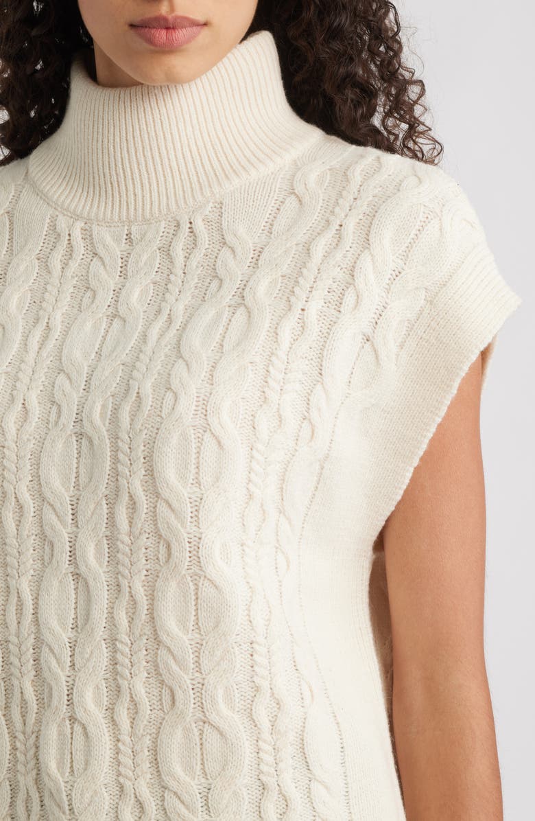 525 america Cable Sleeveless Mock Neck Sweater, Alternate, color, Sea Salt