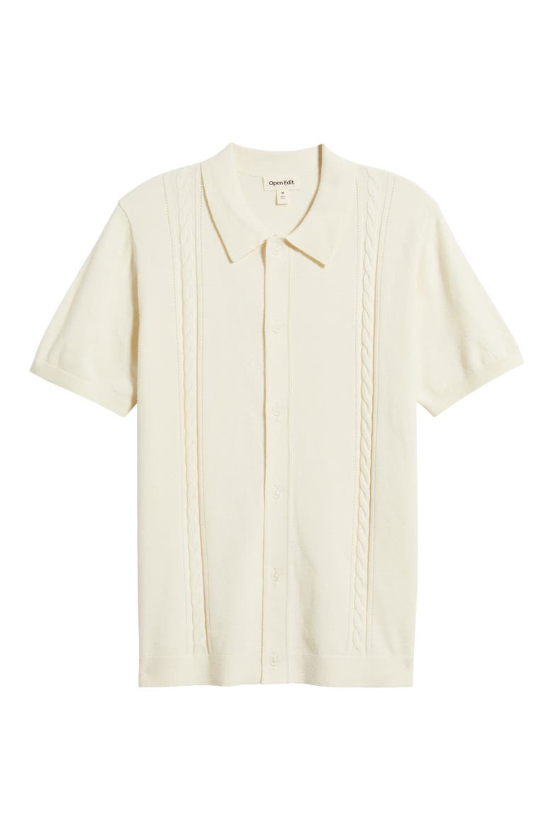 Cable Detail Short Sleeve Cardigan, Alternate, color, IVORY DOVE