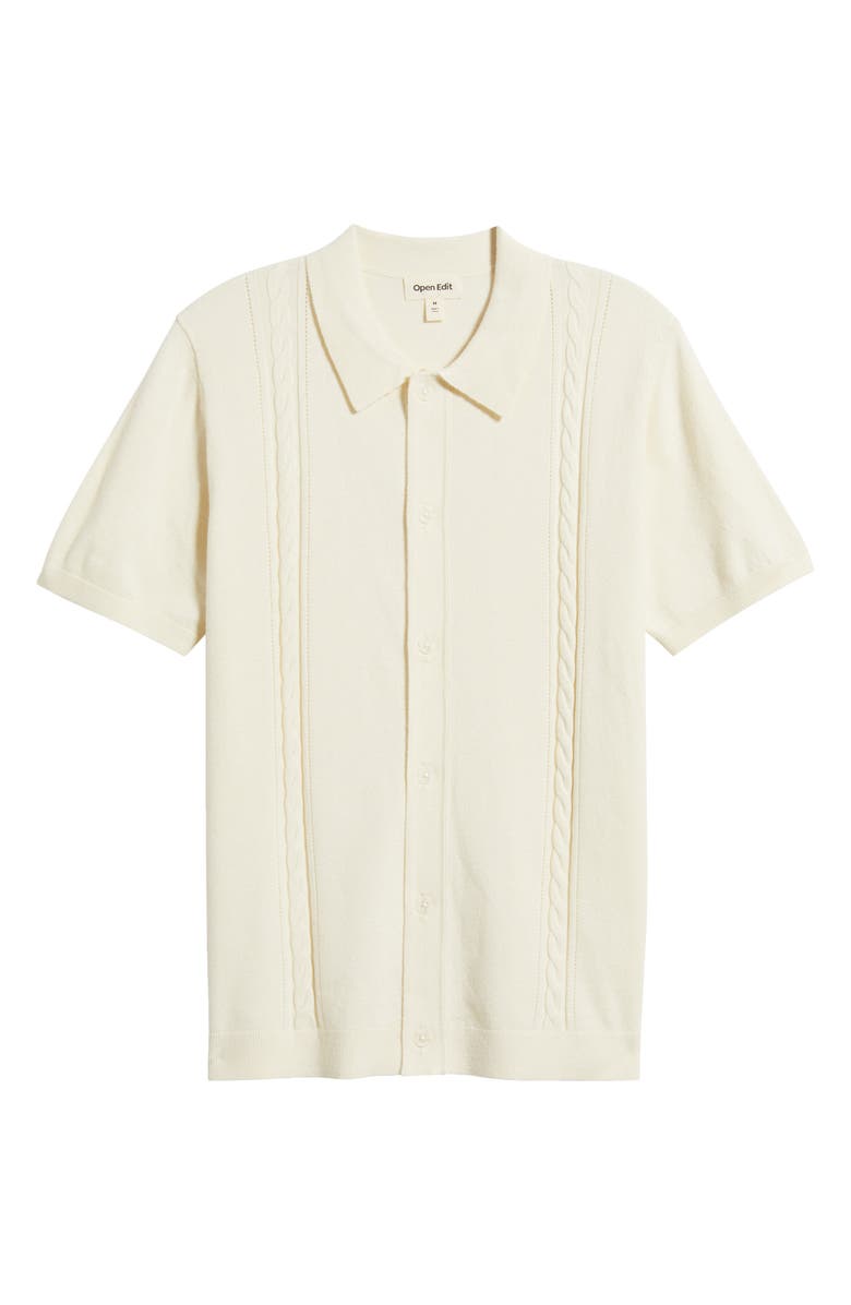 Open Edit Cable Detail Short Sleeve Cardigan, Alternate, color, Ivory Dove