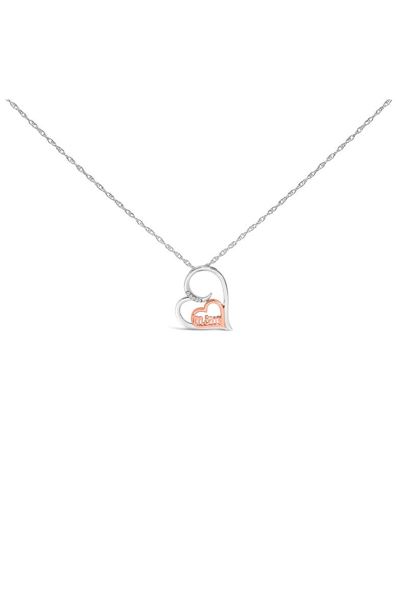 14K Rose Gold Plated Sterling Silver Diamond Accent Mom Heart Pendant Necklace, Main, color, White Gold over Silver