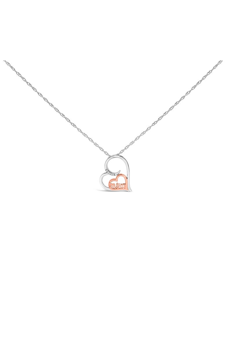 Haus of Brilliance 14K Rose Gold Plated Sterling Silver Diamond Accent Mom Heart Pendant Necklace, Main, color, White Gold Over Silver