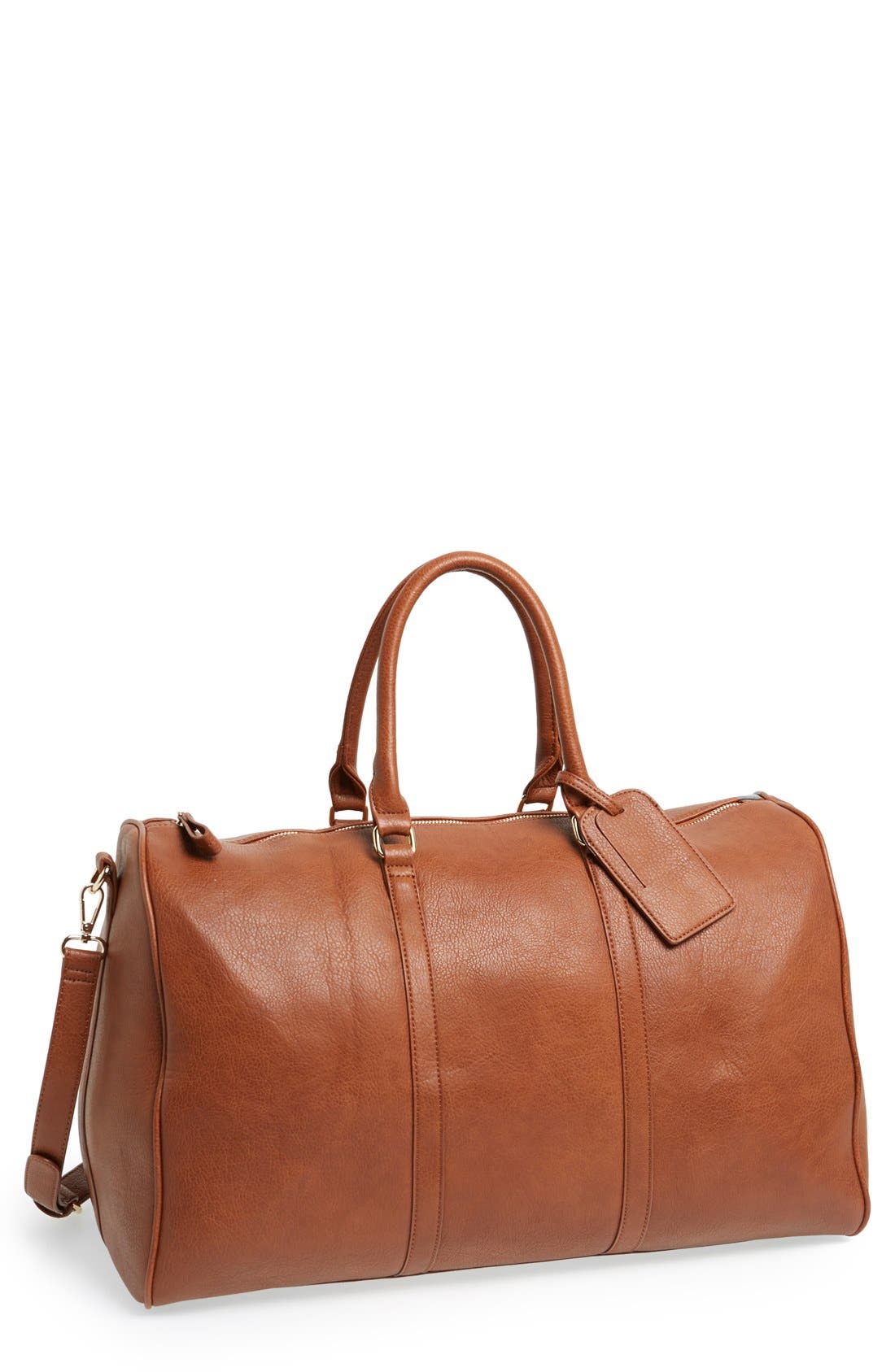Lacie Faux Leather Duffle Bag, Main, color, BROWN