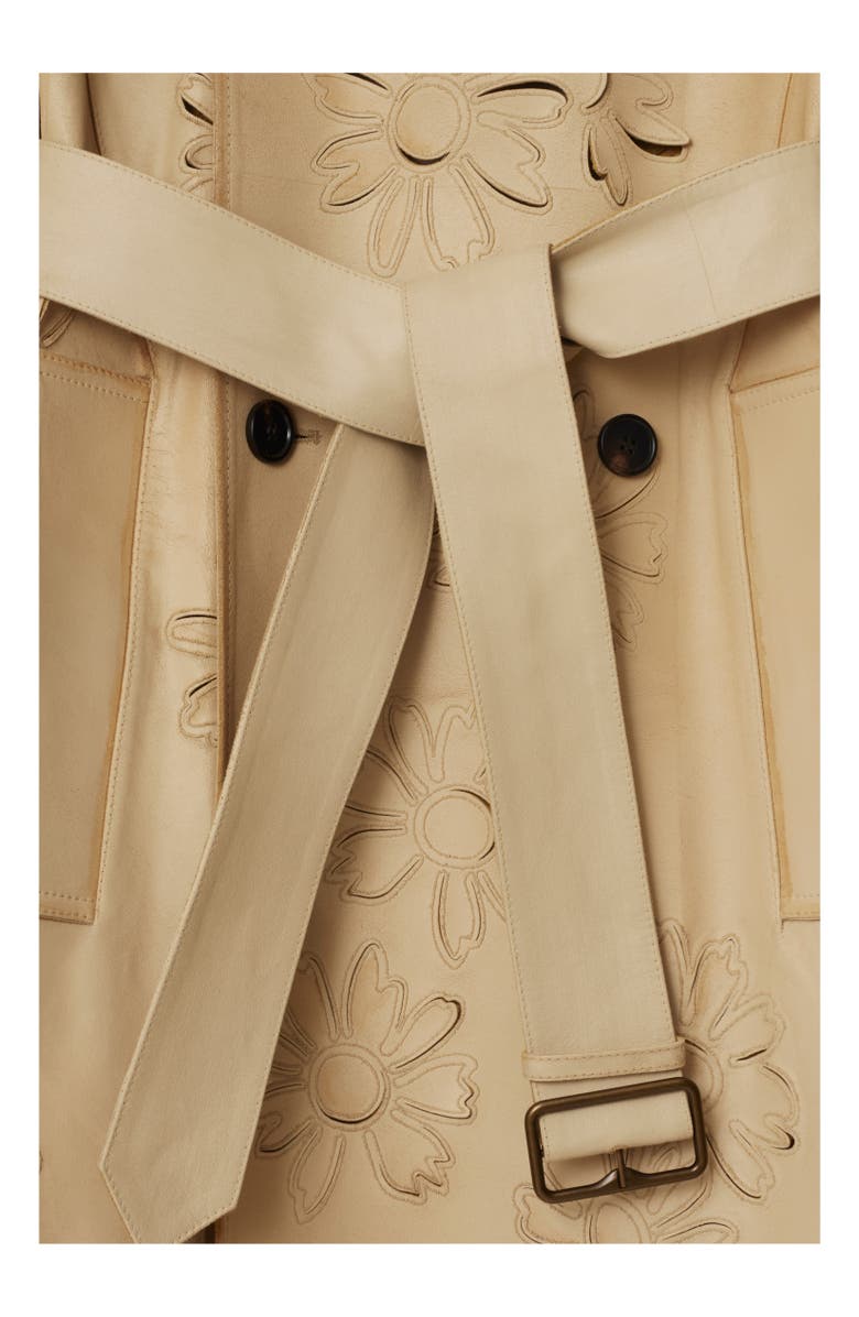 Burberry Long Cutout Daisy Suede Trench Coat, Alternate, color, Tan