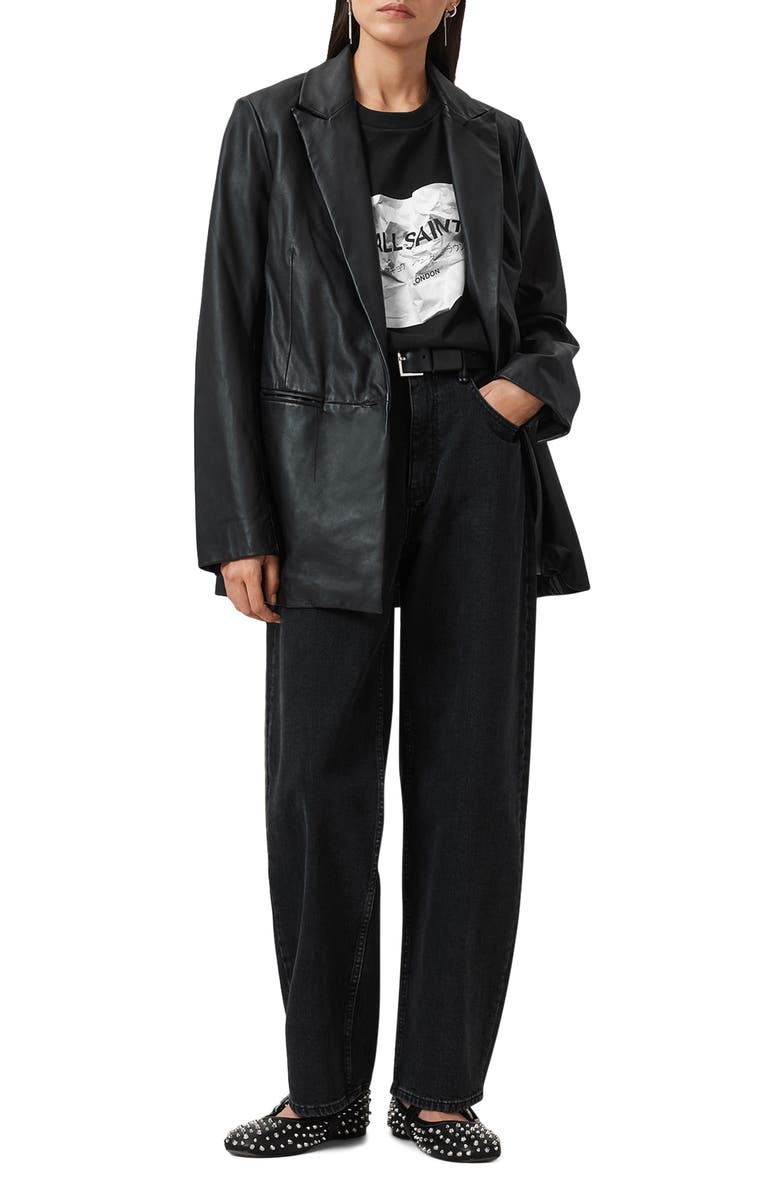 AllSaints Scrunch Amelie Oversize Cotton Graphic T-Shirt, Alternate, color, Black