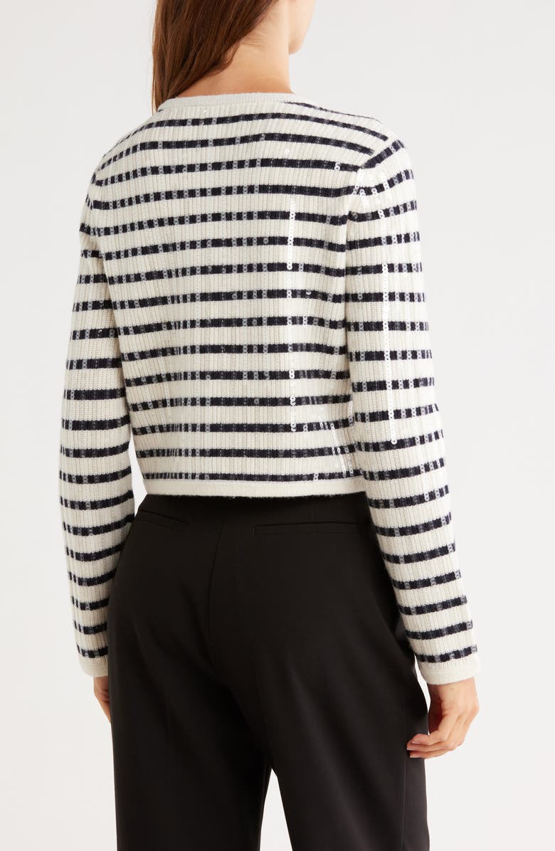 Derek Lam 10 Crosby Nebula Stripe Sequin Cardigan, Alternate, color, Blanc De Blanc/ Lake Blue