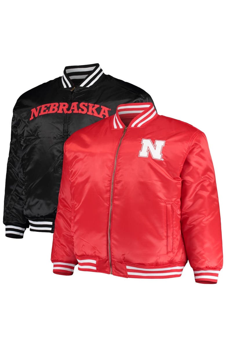 PROFILE Men's Scarlet/Black Nebraska Huskers Big & Tall Reversible Satin Full-Zip Jacket, Main, color, Black