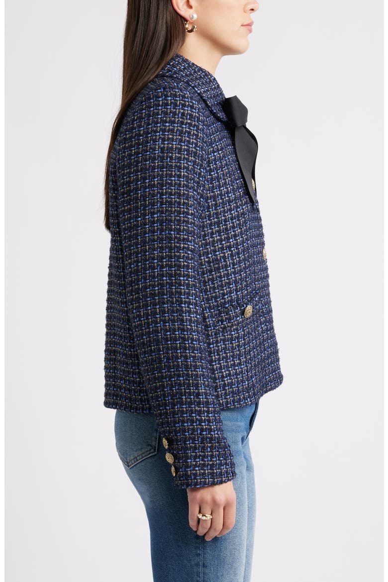 Tweed Bow Jacket, Alternate, color, NAVY- BLUE TWEED