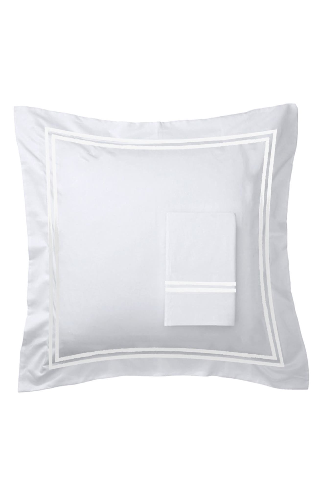 MELANGE HOME White Double Stripe Embroidered 600 Thread Count 100% Cotton 26" Square Pillow Sham
