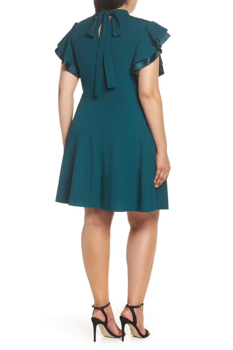 Crepe Fit & Flare Dress, Alternate, color, TEAL DEEP