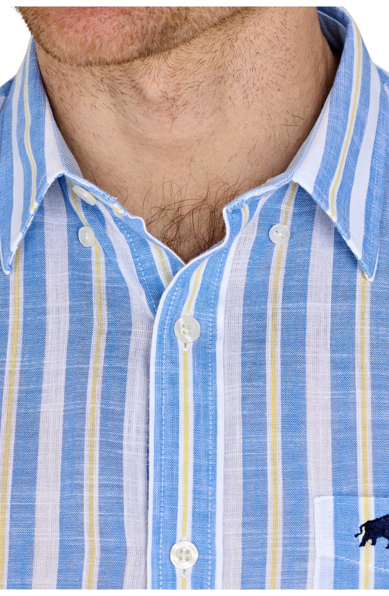 Raging Bull Short Sleeve Cotton Linen Look Shirt, Alternate, color, Mid Blue