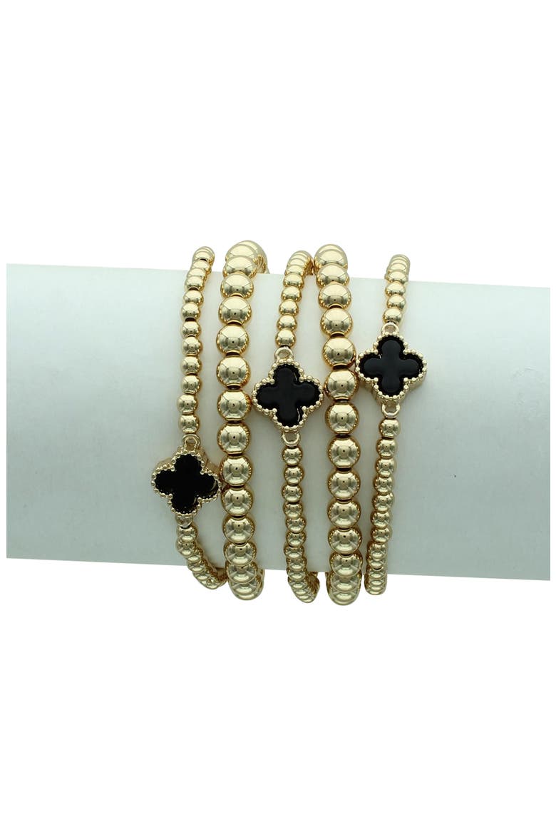 Set of 5 Clover Beaded Stackable Bracelets, Alternate, color, GOLD / BLACK