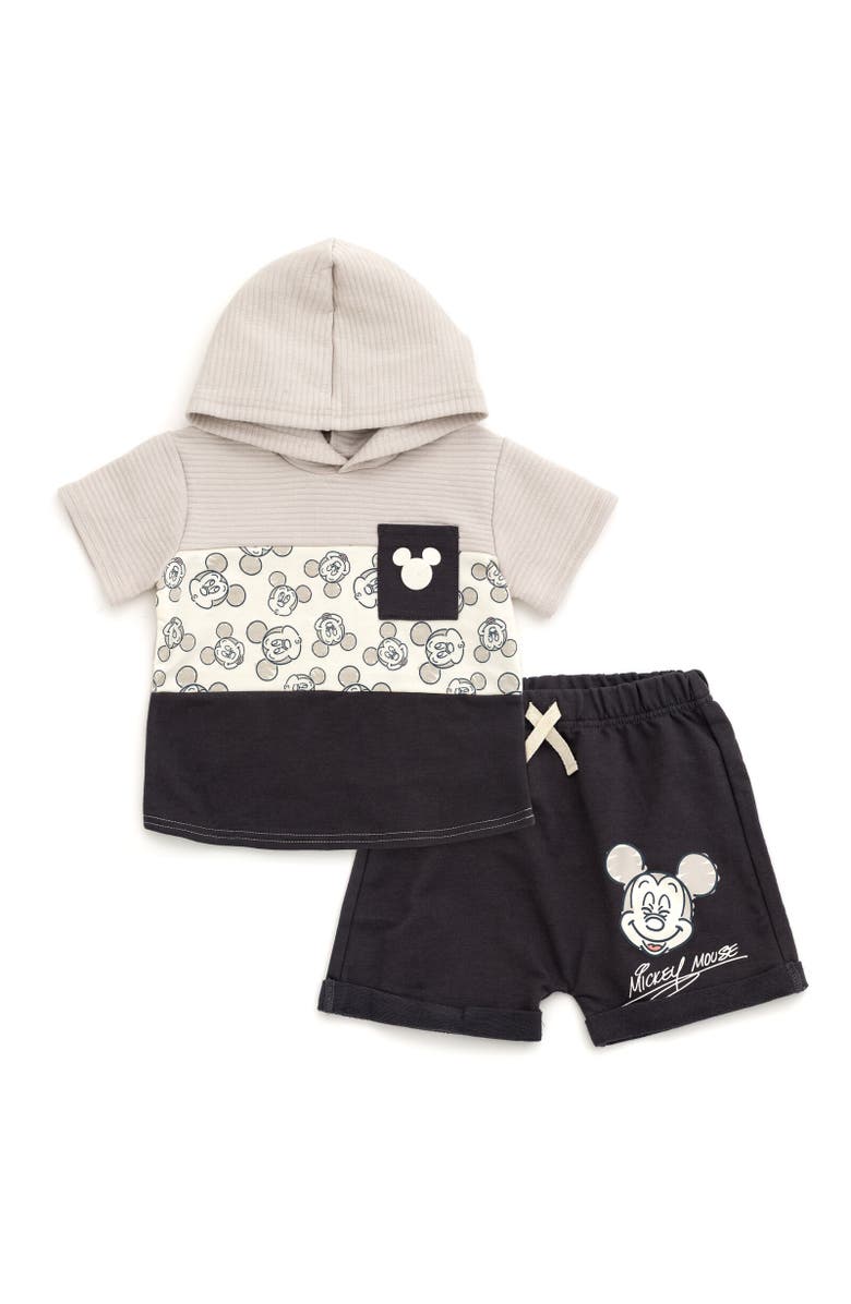 Disney Short Sleeve Hoodie & Shorts Set, Main, color, Mickey Mouse Gray