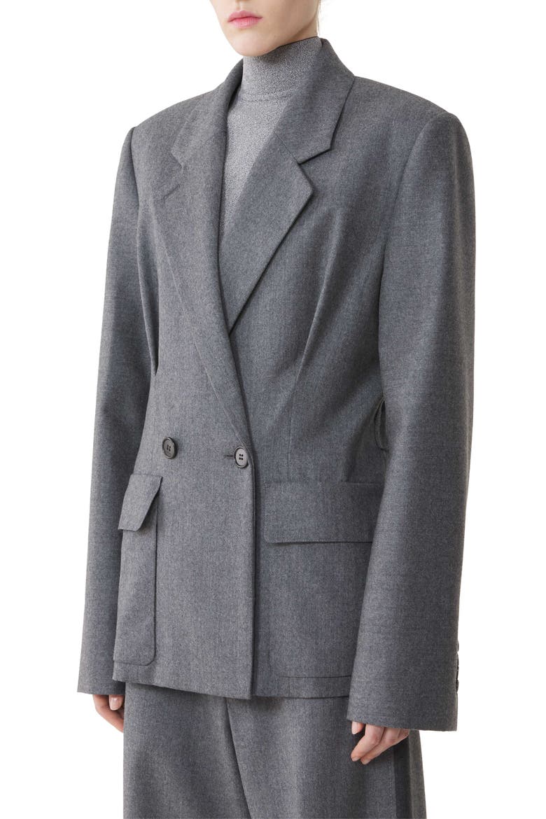 Belted Jacket In Wool Flannel, Alternate, color, Heather Grey