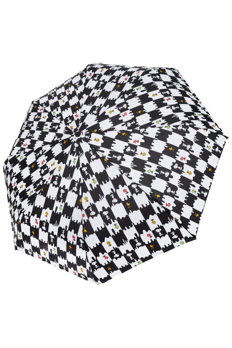 Snoopy and Woodstock Checkerboard Automatic Umbrella Black and White, Alternate, color, WHITE BLACK