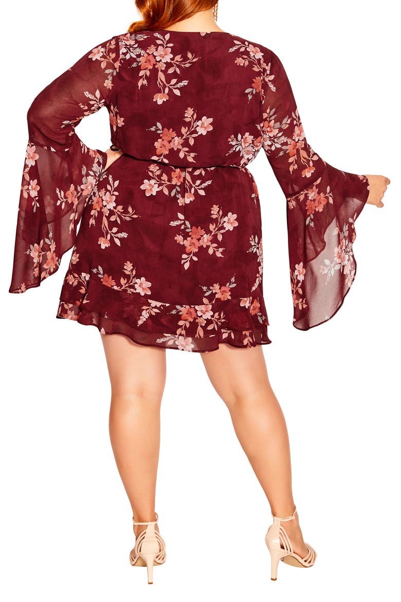Danna Print Long Sleeve Faux Wrap Dress, Alternate, color, RED PRINT