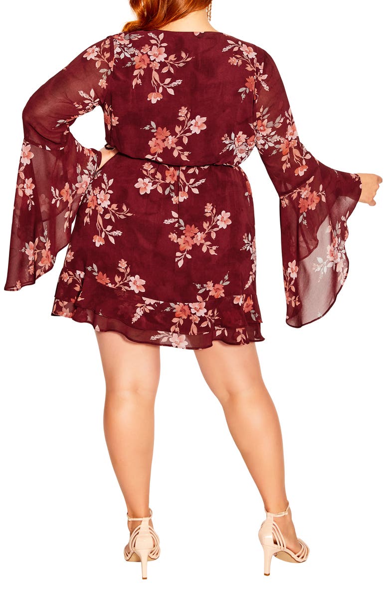 City Chic Danna Print Long Sleeve Faux Wrap Dress, Alternate, color, Red Print