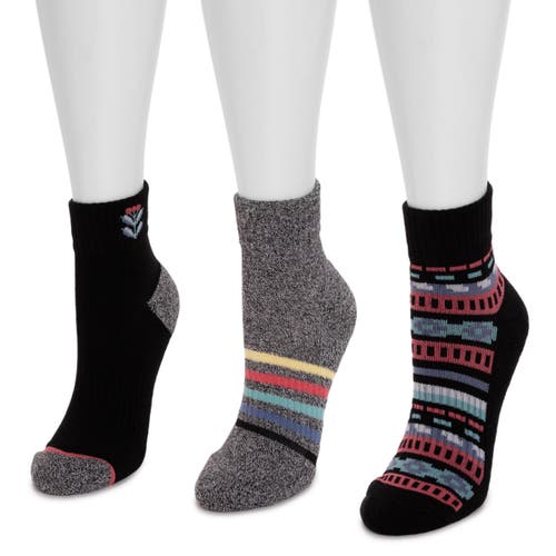 Muk Luks Cotton Compression Quarter Crew Socks 3 Pair Pack In Multi