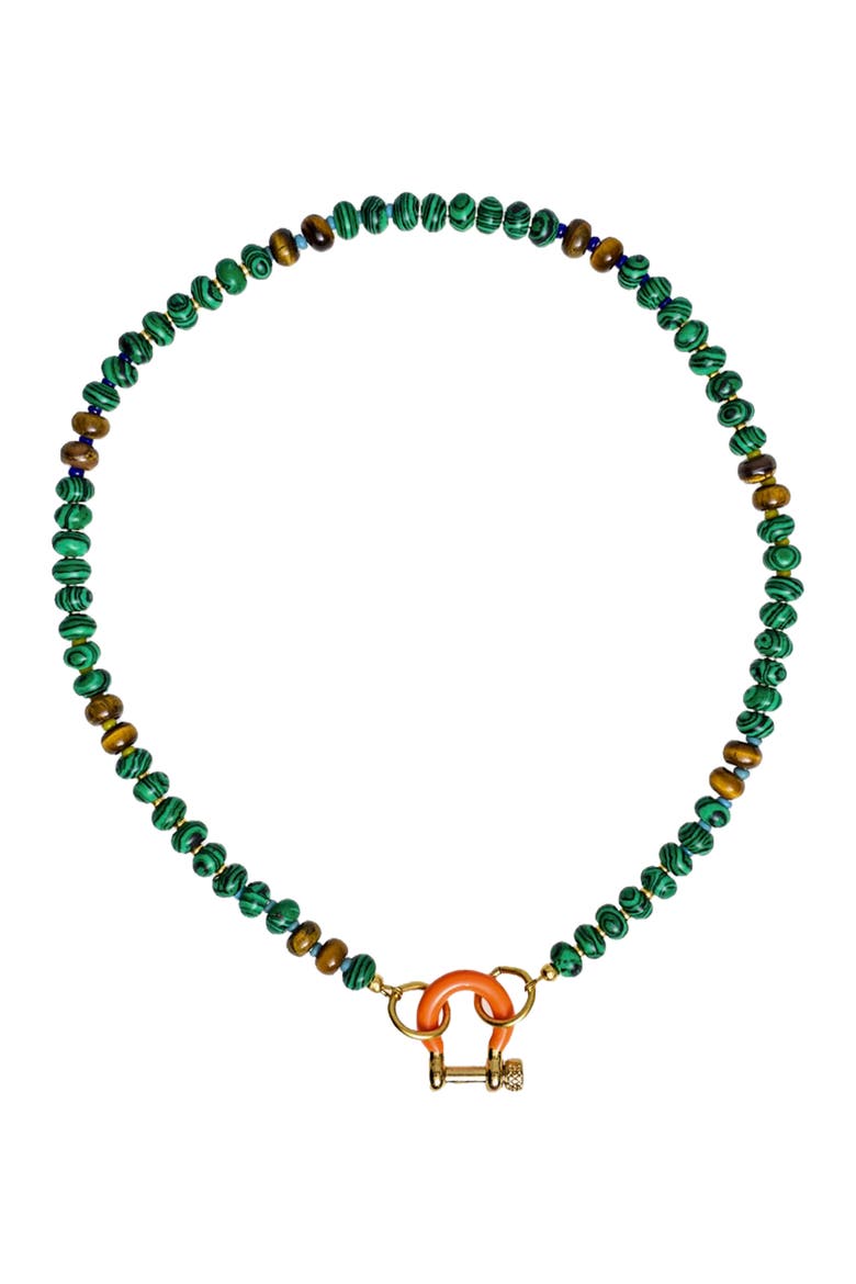 Bean Gender Inclusive Malachite Tiger Eye Necklace, Main, color, Green