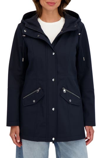 Sebby Water Resistant Hooded Softshell Coat In Blue