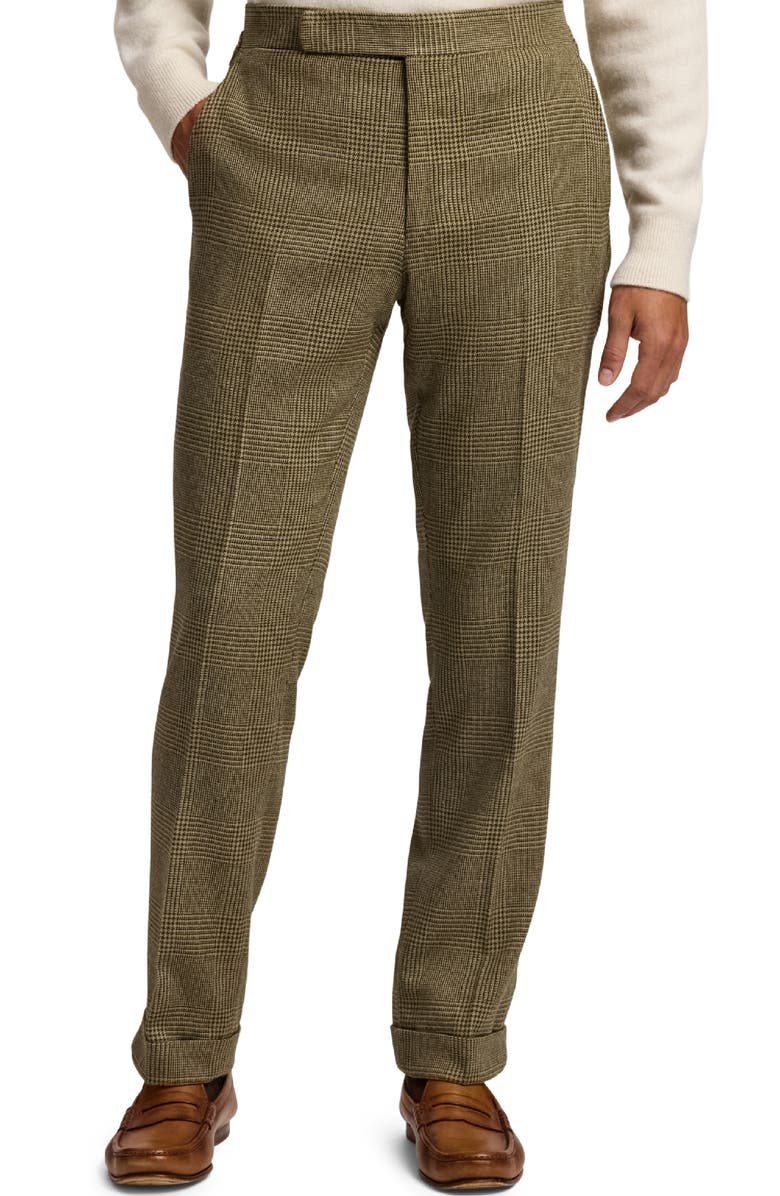 Ralph Lauren Purple Label Glen Plaid Silk, Wool & Cashmere Cuffed Pants, Main, color, Artichoke Green Multi