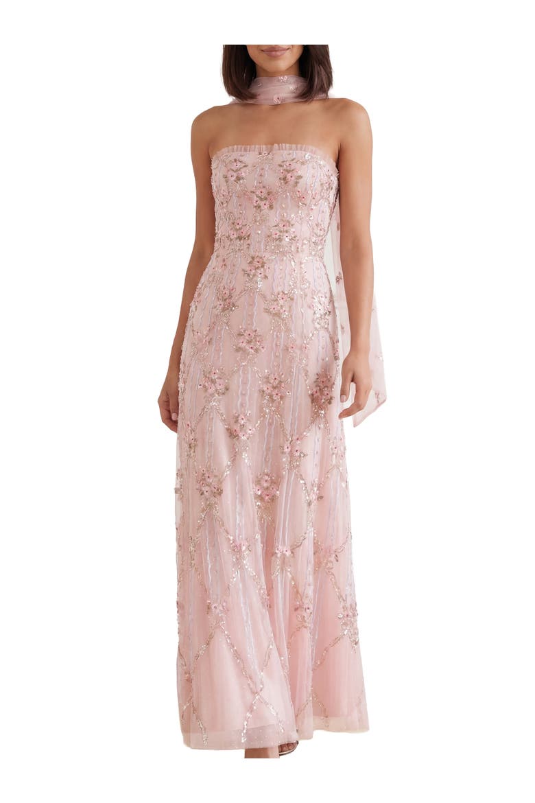 Lovers Lace Strapless Evening Gown, Main, color, Dusk Pink