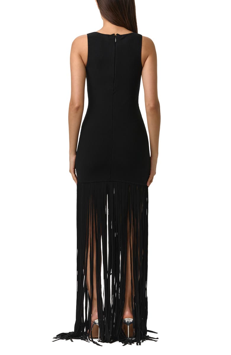 Naked Wardrobe Knit Fringe Maxi Dress, Alternate, color, Black