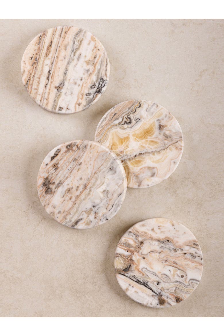 Tasmania Brown Onyx Coasters, Set of 4, Main, color, Beige