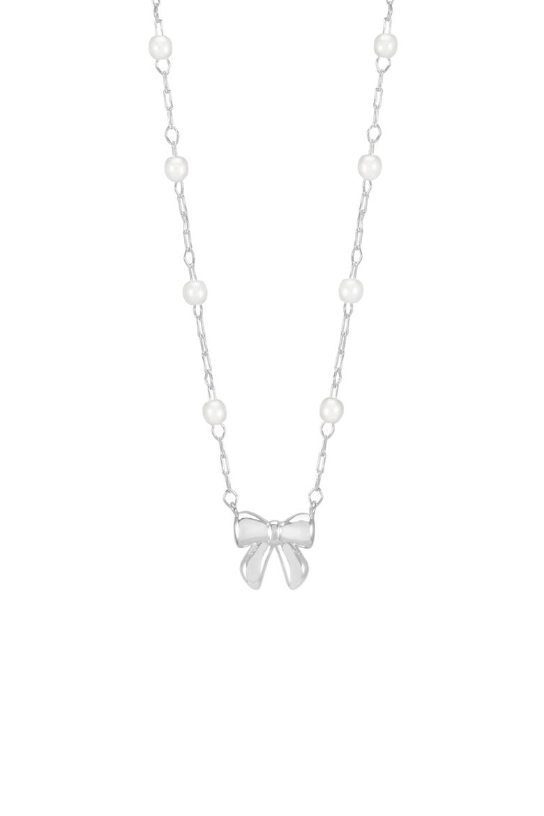 Faux Pearl & Bow Necklace, Main, color, SILVER