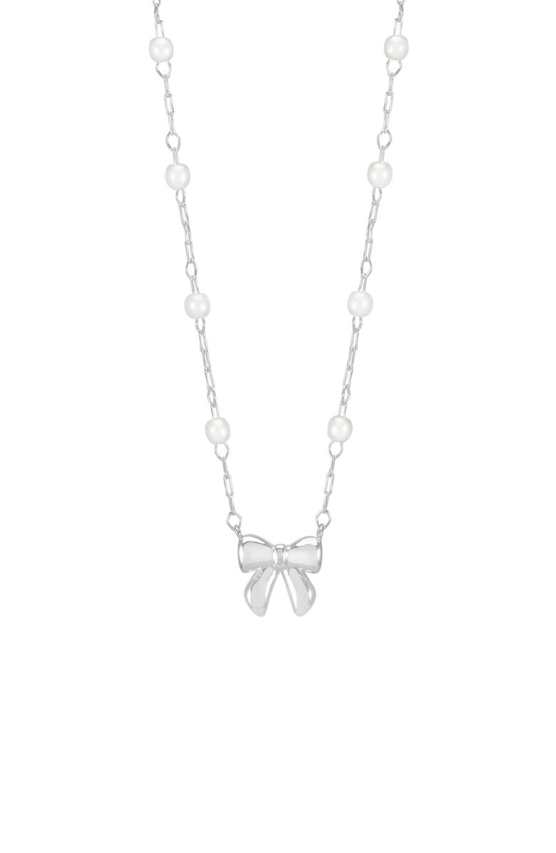 Estella Bartlett Faux Pearl & Bow Necklace, Main, color, Silver