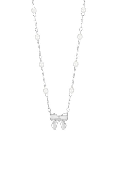Faux Pearl & Bow Necklace