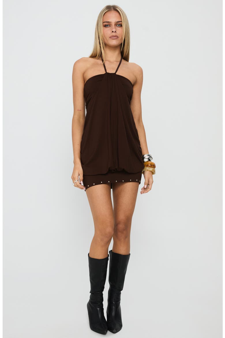 Jordonna Halter Minidress, Alternate, color, CHOCOLATE