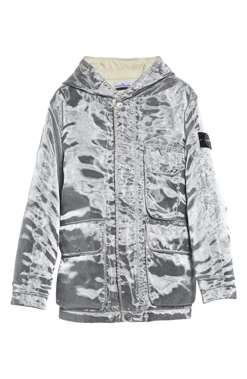 Stone Island Hooded Metallic Down Jacket In Grey