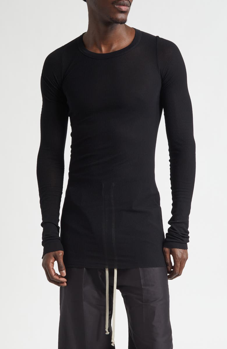 Rick Owens Long Sleeve Rib T-Shirt, Main, color, Black
