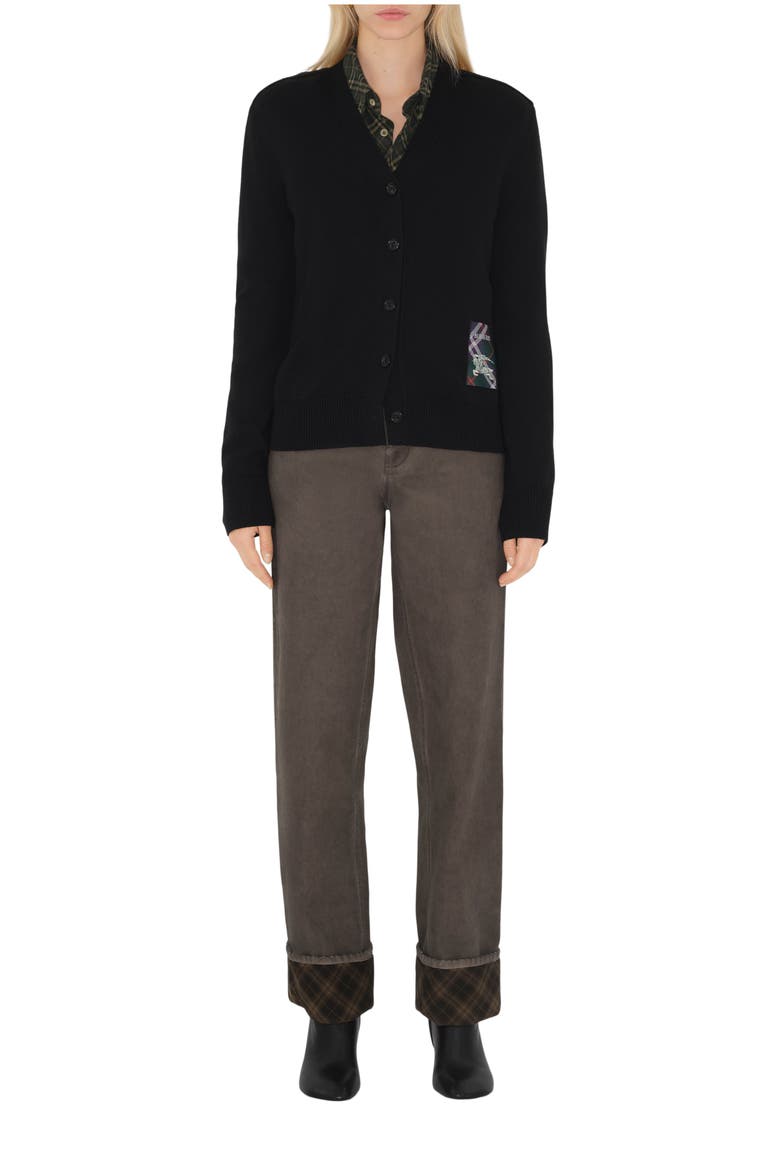 Check Label Wool Cardigan, Main, color, Black