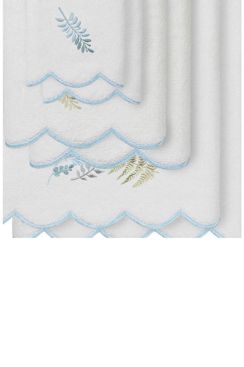 Fern Toss Scalloped 6-Piece Embellished Towel Set, Alternate, color, WHITE/ BLUE