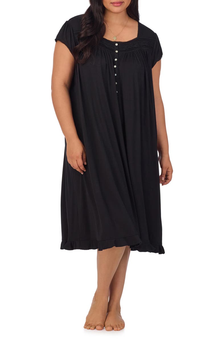 Eileen West Cap Sleeve Jersey Nightgown, Main, color, Black