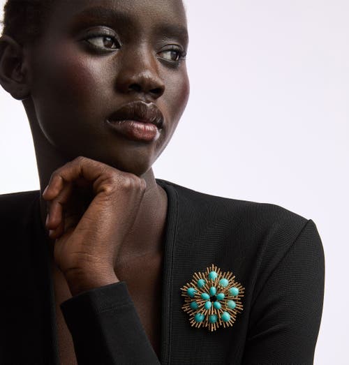 Susan Caplan 1960s Avon Turquoise Sunburst Brooch