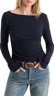 Good American Variegated Rib Long Sleeve T-Shirt