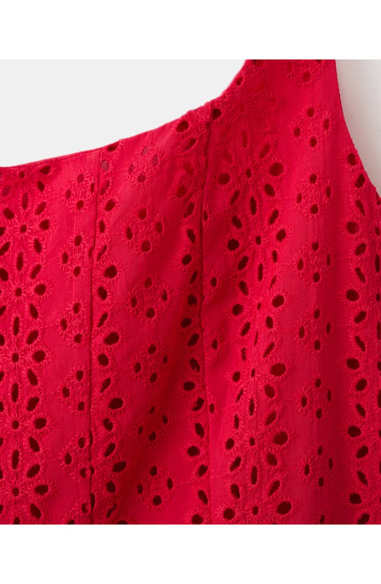 MANGO Square Neck Cotton Eyelet Dress, Alternate, color, Red