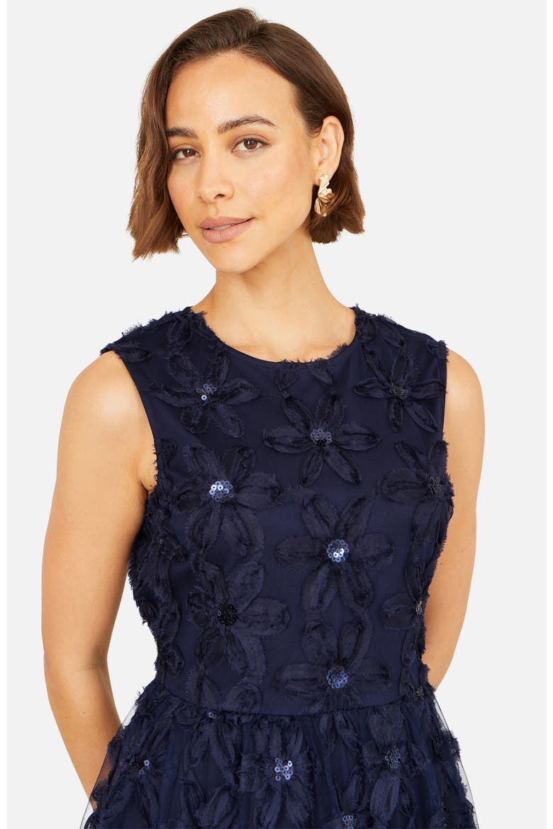Sequin Floral Applique Skater Dress, Alternate, color, Navy