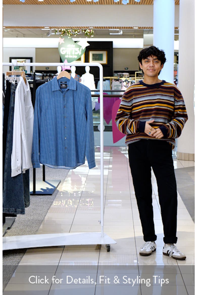Slim Fit Indigo Abstract Stripe Performance Button-Up Shirt video