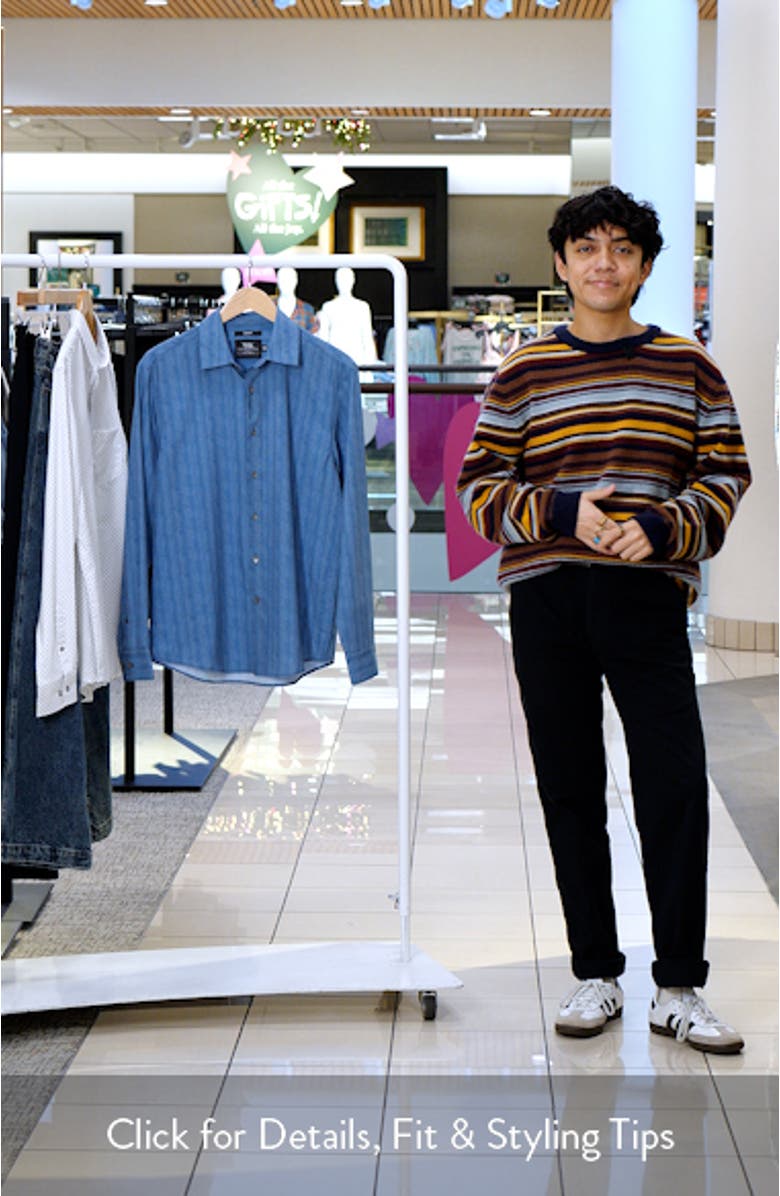 Slim Fit Indigo Abstract Stripe Performance Button-Up Shirt, sales video thumbnail