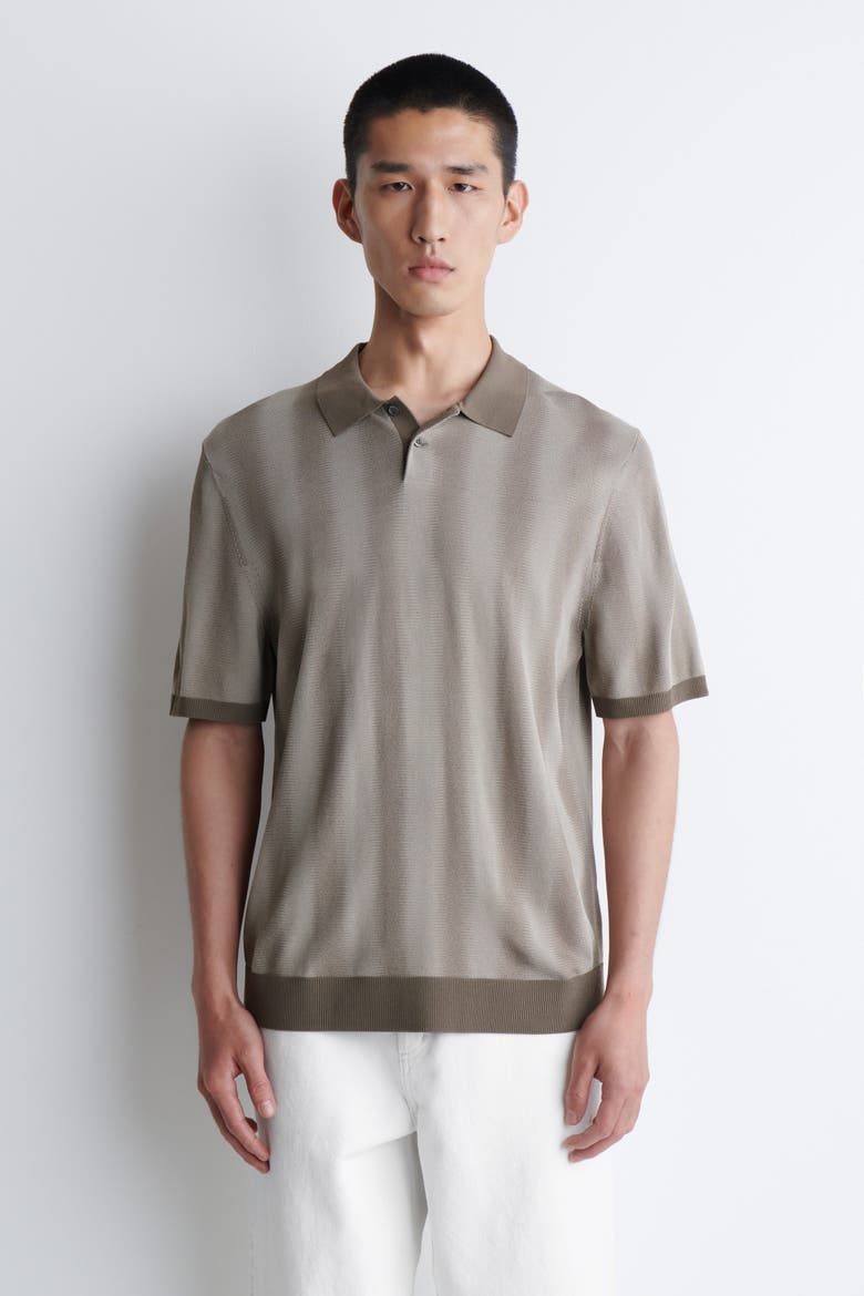 Diffused-Stripe Knit Polo Shirt, Main, color, MOLE / STRIPED