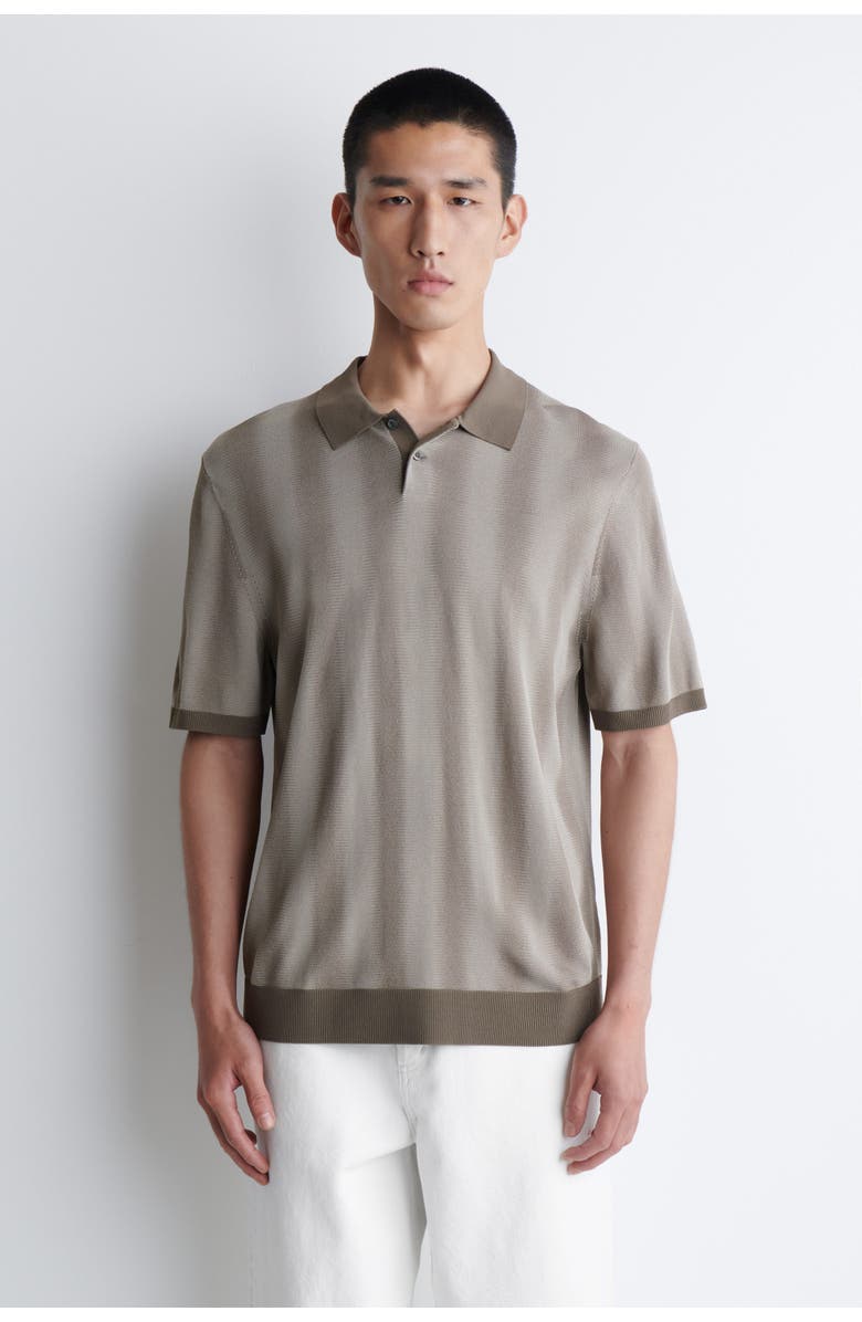 COS Diffused-Stripe Knit Polo Shirt, Main, color, Mole / Striped